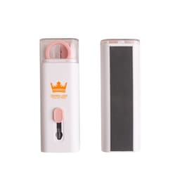 A 7 in 1 cleaning kit featuring a white and pink design, including various cleaning tools and a logo.