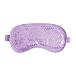 A purple gel eye mask with textured surface, designed for hot and cold therapy, featuring an elastic strap.