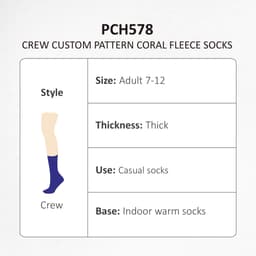 A pair of thick crew socks in coral fleece, suitable for adults size 7-12, featuring a textured pattern.