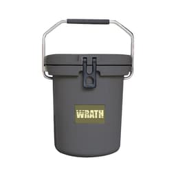 A grey 15L ice bucket with handle and a latch closure, featuring a logo on the front.