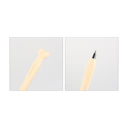 A generic bone-shaped pen in cream colour, featuring a rounded top and a silver-tipped writing end.