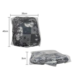 A wearable blanket in a clear packaging, showcasing a black and grey checkered design, measuring 35cm x 40cm x 5cm.