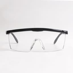 A pair of anti-fog retractable goggles featuring a clear lens and a black frame.