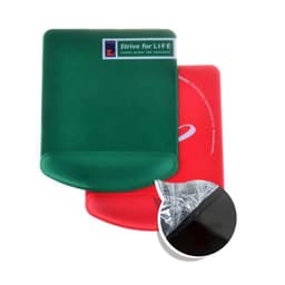 A rectangular gel pad in green and red, featuring a branding logo, with a black bottom.
