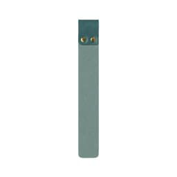A custom PU bookmark in teal, featuring a smooth surface and two brass rivets at the top.