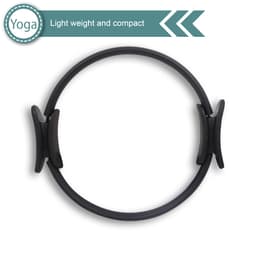A black Pilates circle featuring two handles, lightweight and compact for fitness activities.