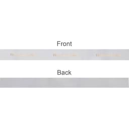A satin polyester ribbon in silver with gold hot stamping, featuring a front and back view.
