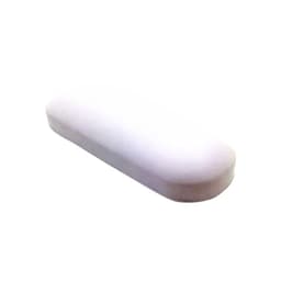 A large white oval-shaped stress reliever with a smooth surface and rounded edges. It features a logo.