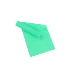 A green latex-free TPE fitness resistance band, rolled partially out, designed for leisure and sports activities.