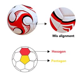 A training soccer ball in white, red, and black with a logo, featuring hexagonal and pentagonal panels.