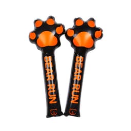 Two inflatable bang bang sticks in black and orange with paw print designs and branding.