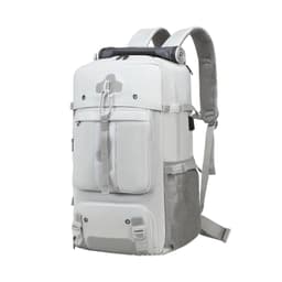 A convertible backpack in grey with dual straps, featuring multiple pockets and a roll-top design. 