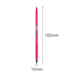 A pink double-ended pencil and ballpoint pen with dimensions: 182mm long and 10mm wide. Features a logo.