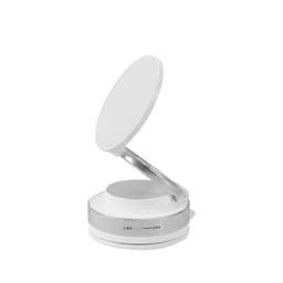 A white suction magnetic phone holder with a silver base and an adjustable, circular top.
