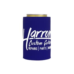 A drink bottle stubby holder in blue featuring a logo. Suitable for keeping beverages cold.