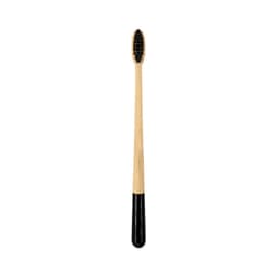 A large conical handle toothbrush with a bamboo body and a black-painted handle. Features soft bristles.