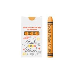 A box containing four orange dust-free chalk sticks, with a single stick displayed beside it. The box features a logo.