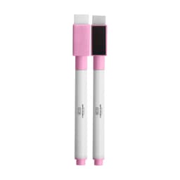 A set of magnetic whiteboard markers in white and pink, featuring a flat and pointed tip design.