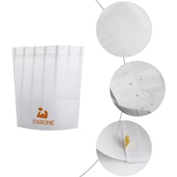 A disposable non-woven chef hat in white, featuring a logo and ventilation holes for comfort.