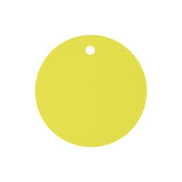 A drink bottle cover in bright yellow, circular shape with a hole at the top for easy attachment.