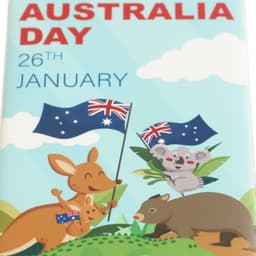 A power bank featuring a colourful design with kangaroos, a koala, flags, and greenery, celebrating Australia Day.