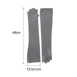 Long sleeve, fingerless gloves in grey, featuring a logo, measuring 48 cm in length and 12.5 cm in width.