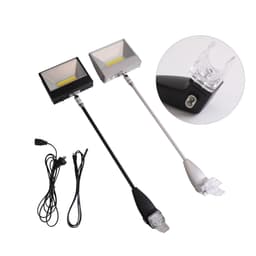 A pair of adjustable LED lights in black and silver, featuring flexible arms and power cables.