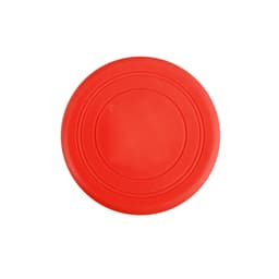 A red silicone frisbee with a smooth surface and circular shape, featuring a subtle ring pattern.