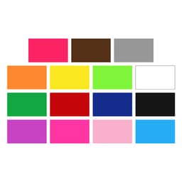 A palette of various colours, including pink, orange, yellow, green, blue, red, and black, with one empty square.
