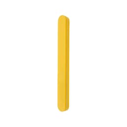 A yellow sponge straight shape nail file with a smooth, elongated design. It features a logo on one side.