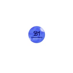 A circular sticker in blue with a logo and the text "SignatureMarks Spark the Magic."