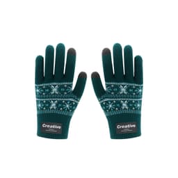 Green jacquard gloves with a snowflake pattern and touch-screen friendly fingertips. Features a branding logo.