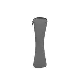 A grey zippered pouch designed to hold travel utensils, featuring a sleek and ergonomic shape.