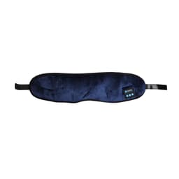 Bluetooth sleep headphones in navy blue with a soft, plush texture and an adjustable strap. Features a branding logo.