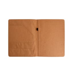 A4 cork folder featuring a textured tan exterior, an inner pocket, and a sleek, minimalistic design.