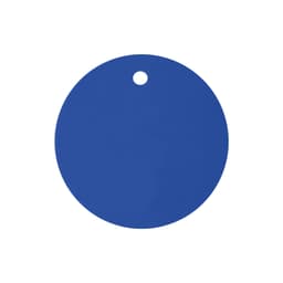 A round, blue drink cover with a hole for easy attachment. The surface appears smooth and textured.