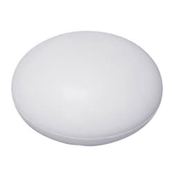 A white tablet-shaped stress reliever with a smooth surface, featuring a subtle logo.