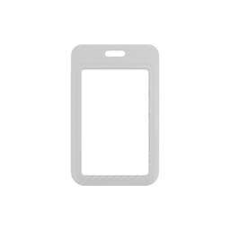 A white ABS double-sided ID card holder with a central cut-out and a top slot for attachment.