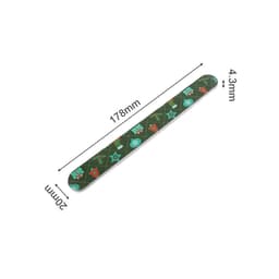 A sandpaper nail file in green with decorative patterns. It measures 178mm by 20mm. Includes branding.