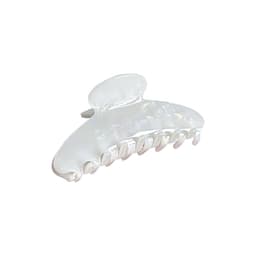 An acetate hair clip in a pearlescent white colour, featuring a curved design with multiple grip teeth.