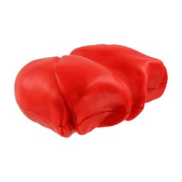 A red lung-shaped stress reliever, designed in a soft, squeezable material, featuring a subtle logo.