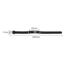 An engraved black bracelet with dimensions of 225mm length, 42mm width, and 11mm depth. It features a logo.