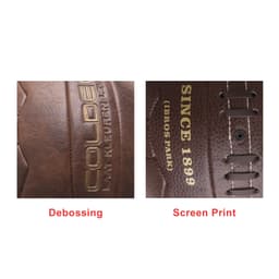 A vintage soccer ball featuring brown paneling with debossed and screen-printed text.