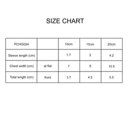 A size chart detailing measurements for a Plush Doll Raglan T-Shirt, including sleeve length and chest width.
