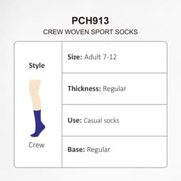 A pair of purple crew woven sport socks with a regular thickness, suitable for adults sizes 7-12.