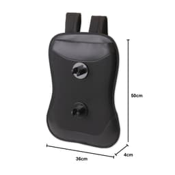A black teardrop backpack flag with two mounting knobs and adjustable straps, measuring 50 cm by 36 cm by 4 cm.