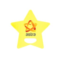 A star-shaped yellow fan featuring a logo in the centre. No handles are present.
