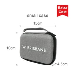 A small grey case with a zippered closure and a carry handle, featuring a logo on the front.