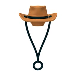 A drink bottle accessory featuring a brown brim hat silicone straw cover with a black attachment loop.