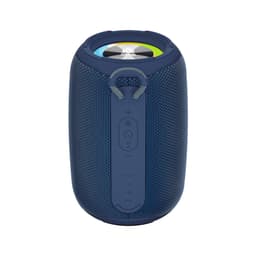 A blue 12W outdoor waterproof Bluetooth speaker with a textured surface and control buttons on the front.